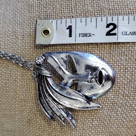28 INCH NECKLACE FACE WITH GEMS EARRINGS SET MODERN ART SILVER TONE ART … - Picture 3 of 5